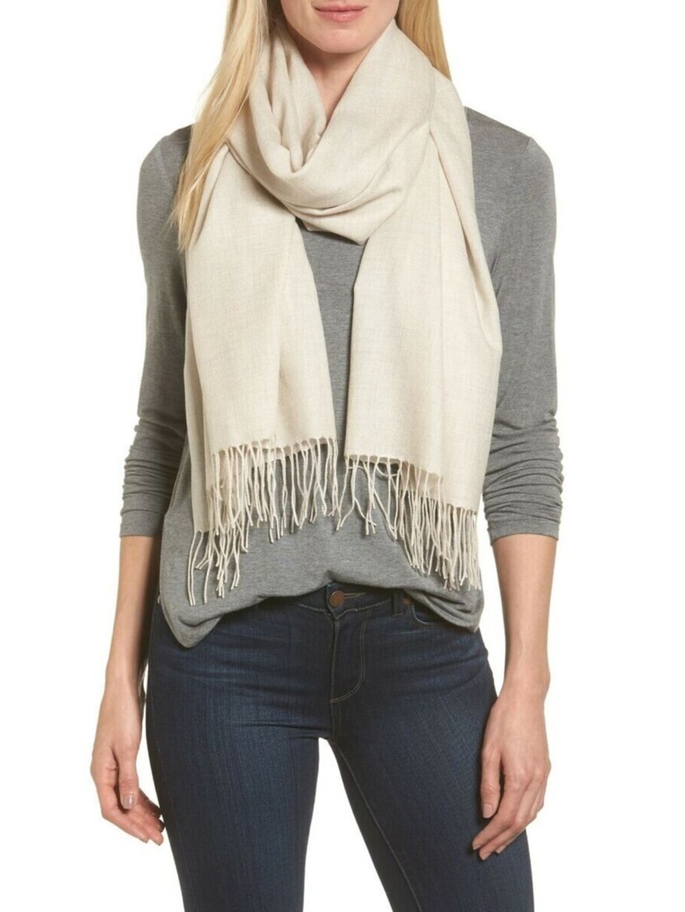 NEW, Nordstrom Tissue Weight Wool & Cashmere Scarf in Oat Beige #SC111